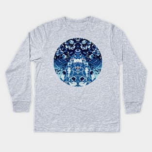 Japanese Abstract Collage Kuniyoshi Print Round Indigo/Blue/Aqua Kids Long Sleeve T-Shirt